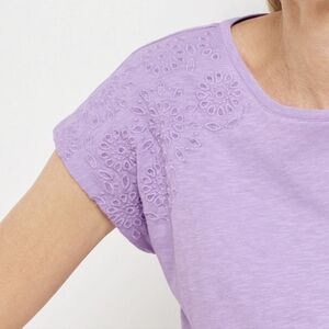 Talbots Violet Eyelet Shoulder Short Sleeve Tee